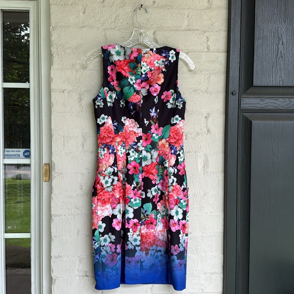 Nanette Lepore Venice Beach Blue Floral Zip Front Sleeveless Sheath Dress Size 2 - Picture 7 of 15